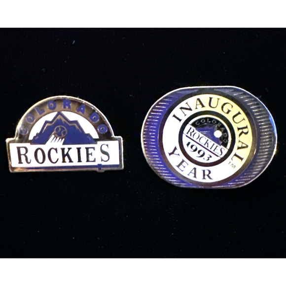 Colorado Rockies PIN 1993 Inaugural Year Set of 2 Pinback Peter David Vintage 1" - Picture 1 of 9